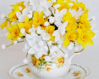 Teacup Flower Arrangement Pastel Petunias by BeautyEverlasting